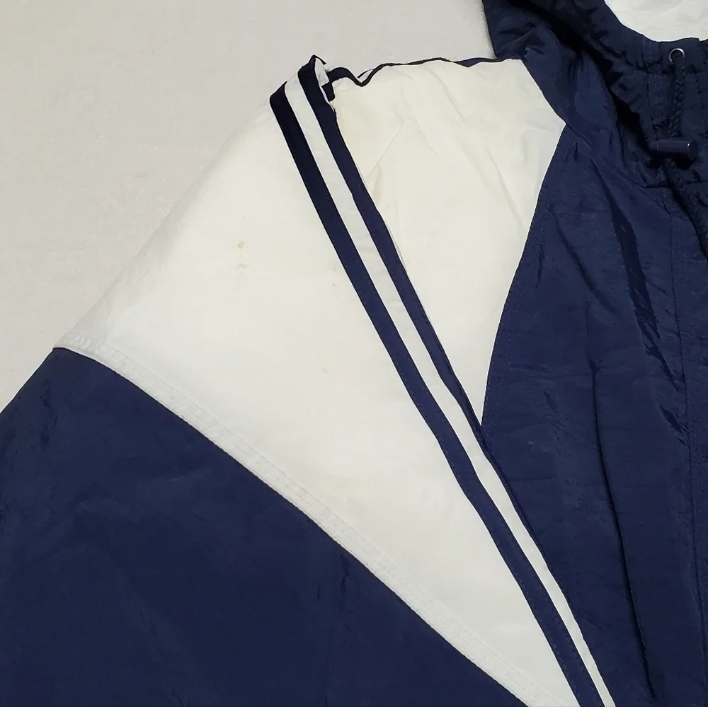 VINTAGE 90s Adidas Blue White Trefoil Logo Insulated Puffer Jacket Parka XL